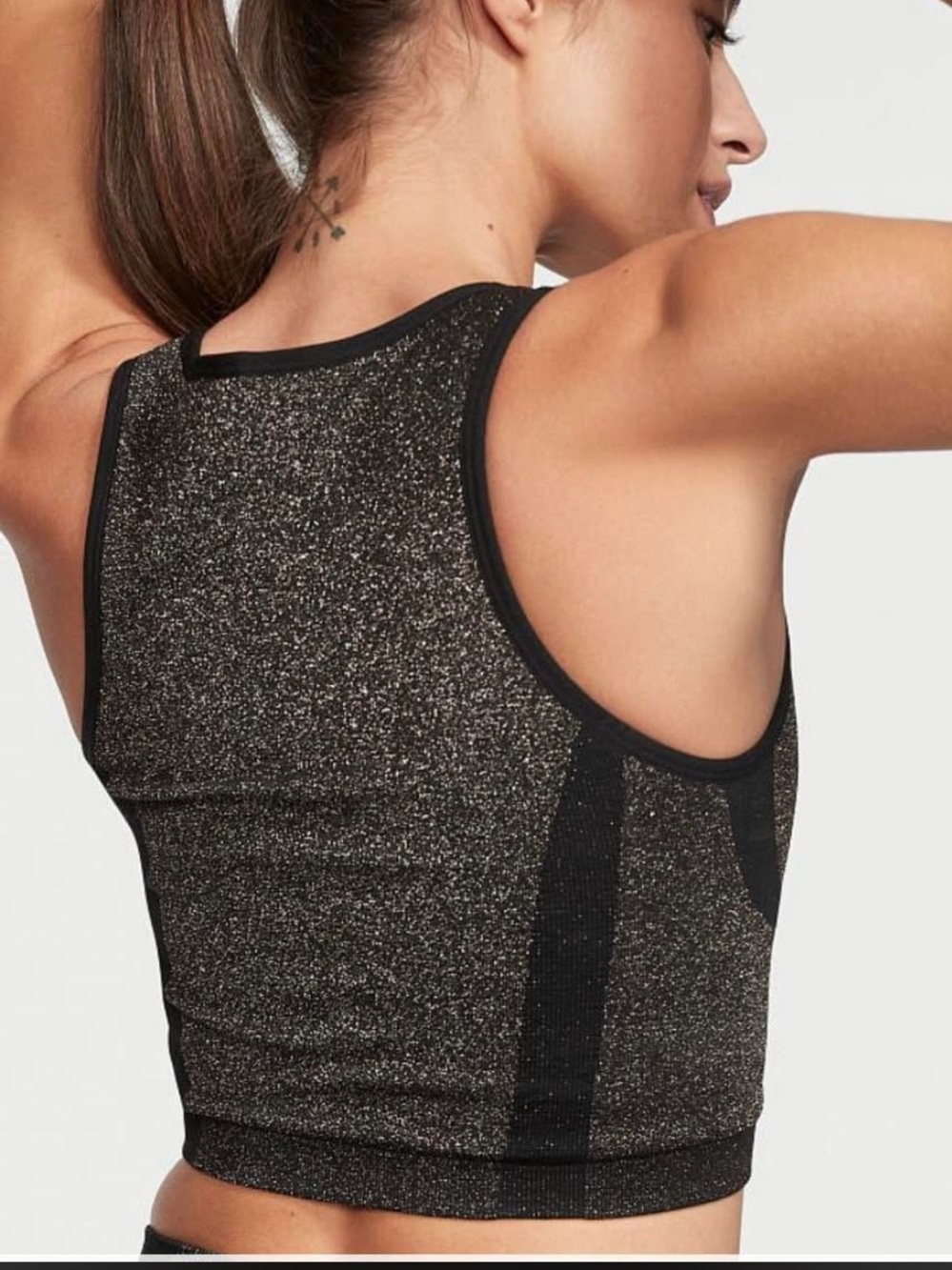 Victoria's Secret Metallic Rose Gold Shimmer Black Cropped Workout Tank Size S